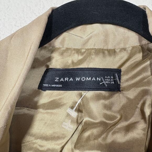 Zara Womens Small Ruched Sleeves Single Breasted Blazer Jacket Tan Career - Picture 6 of 8